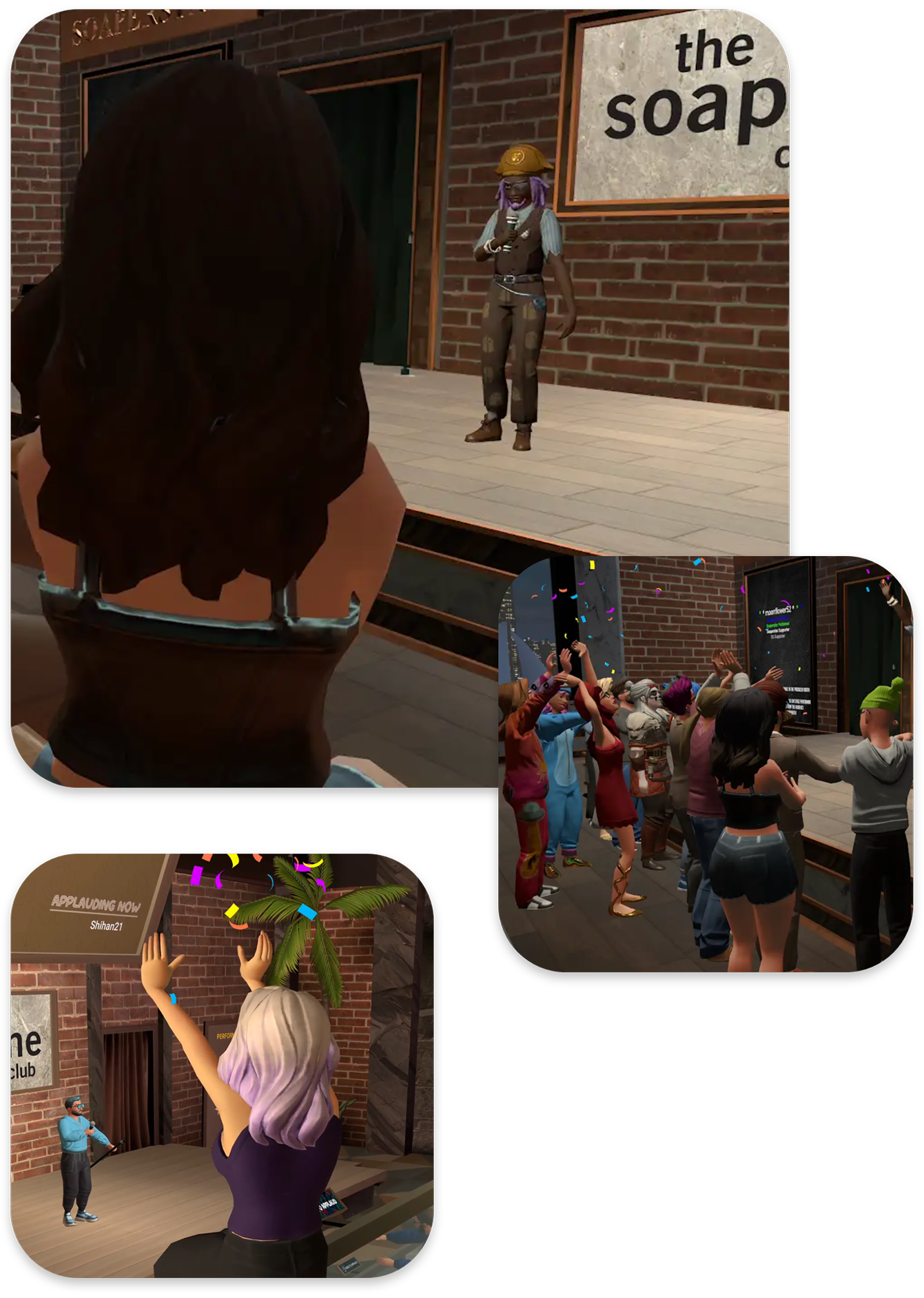 Collage of screen shots from the Soapstone Club